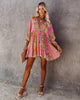 Printed Boho Mini Dress Roze / S